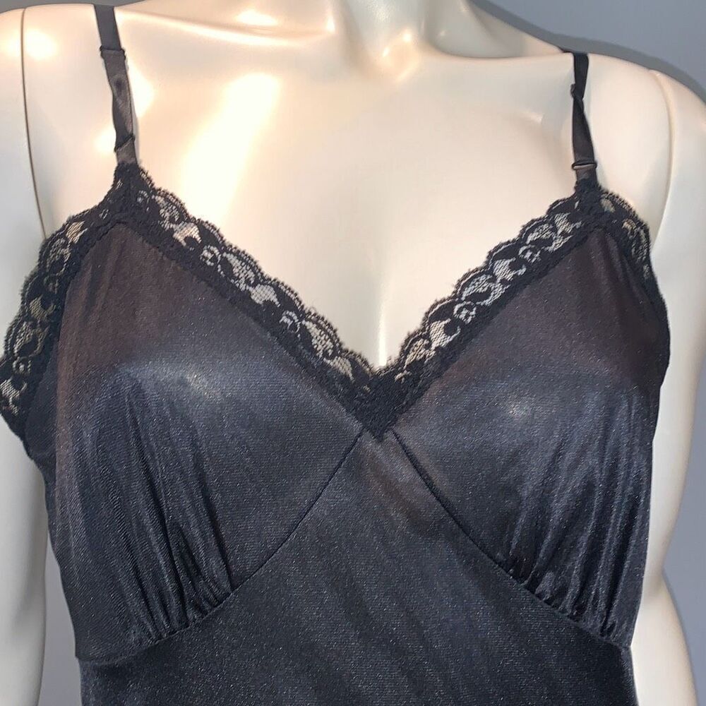 Vintage Slip Dress Black Lace Lingerie Sliperfection Nylon Tricot Antron III‎ - Picture 4 of 11